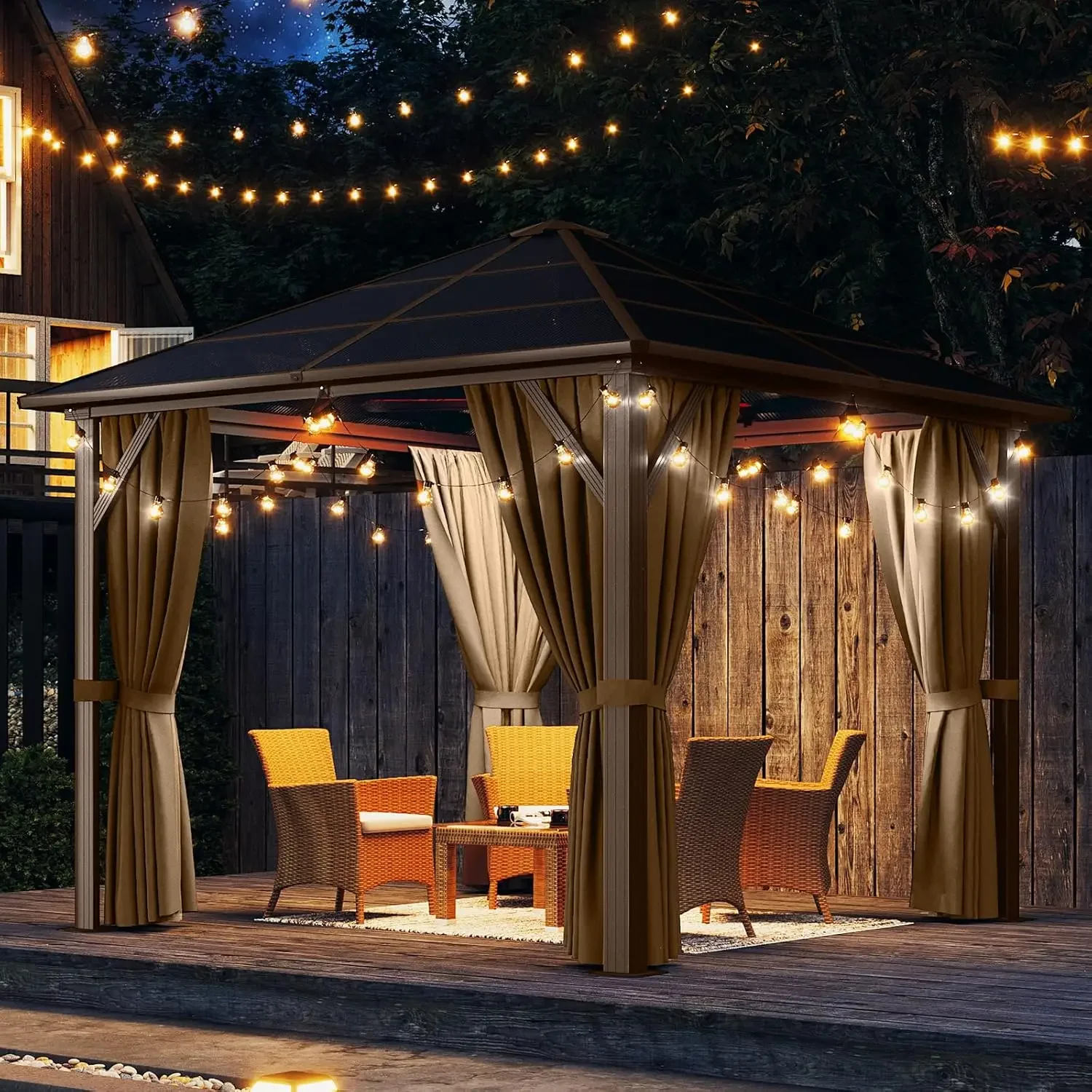 10' x 10' Gazebo Single Polycarbonate Top, Outdoor Polycarbonate Frame Permanent Pergolas with Curtains and Netting
10' x 10' Gazebo Single Polycarbonate Top, Outdoor Polycarbonate Frame Permanent Pergolas with Curtains and Netting