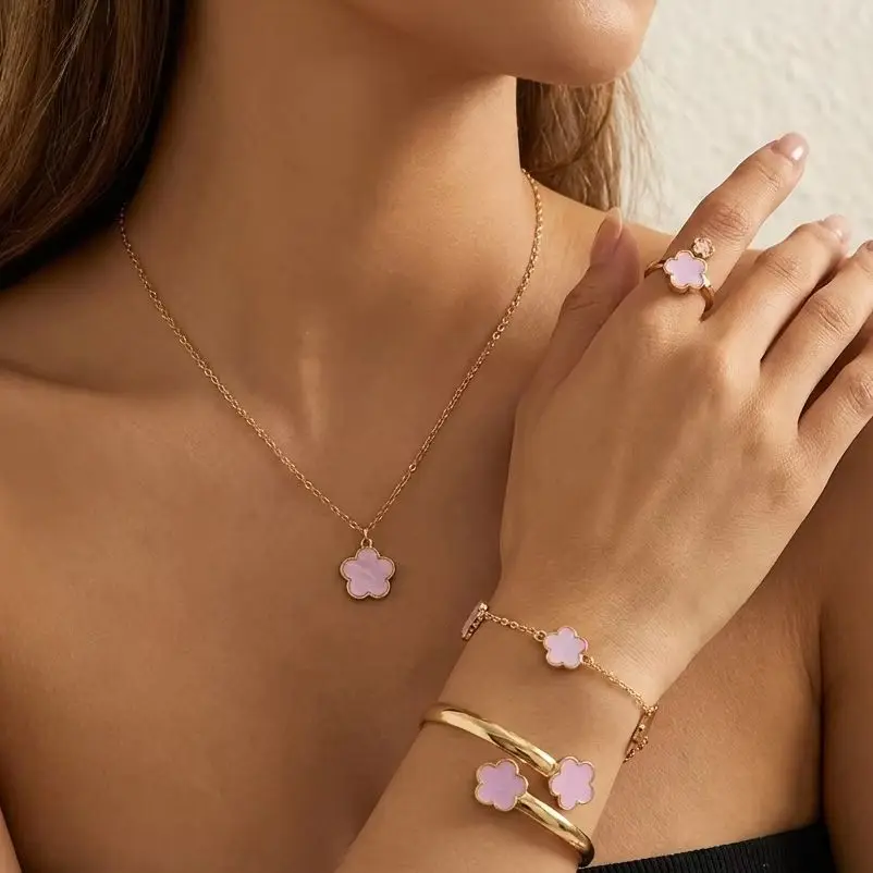 Sweet Sakura Cherry Blossom Necklace Set for Women Trend Gold Color Flower Chain Earrings Bracelet Ring Aesthetic Jewelry Gift
Sweet Sakura Cherry Blossom Necklace Set for Women Trend Gold Color Flower Chain Earrings Bracelet Ring Aesthetic Jewelry Gift