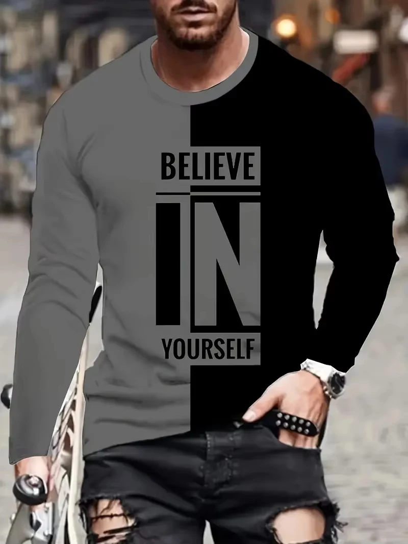 2025 Autumn New Men's Believe in Yourself Pattern Print Long Sleeve T-shirt Fashion Male Clothes Casual Oversized Streetwear Top 
2025 Autumn New Men's Believe in Yourself Pattern Print Long Sleeve T-shirt Fashion Male Clothes Casual Oversized Streetwear Top