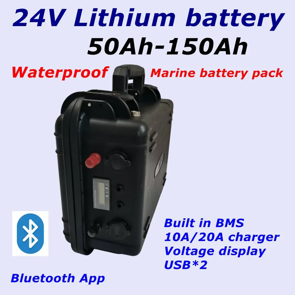 Waterproof 24V 60Ah 80Ah 100Ah 120Ah 150Ah lithium battery Bluetooth BMS for 10-86 pound marine thruster,trolling motor+ Charger
Waterproof 24V 60Ah 80Ah 100Ah 120Ah 150Ah lithium battery Bluetooth BMS for 10-86 pound marine thruster,trolling motor+ Charger