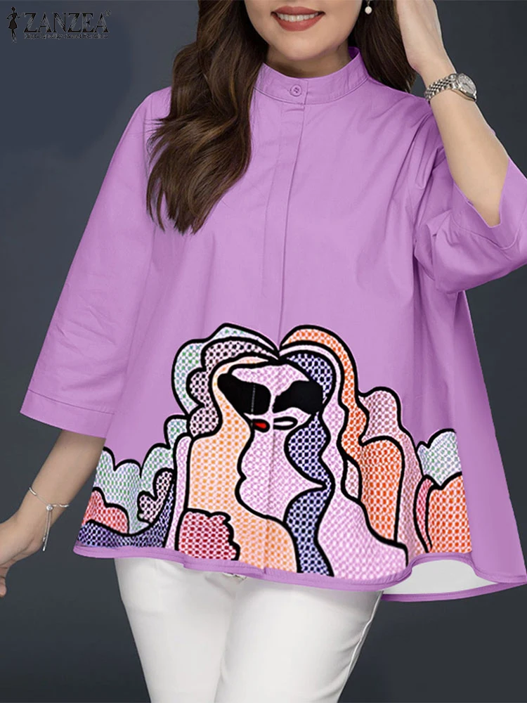 Plus Size Women Blouses ZANZEA Summer 3/4 Sleeve Printed Shirt Stylish Tunic Tops Elegant Stand Neck Work Blusas Loose Chemise
Plus Size Women Blouses ZANZEA Summer 3/4 Sleeve Printed Shirt Stylish Tunic Tops Elegant Stand Neck Work Blusas Loose Chemise