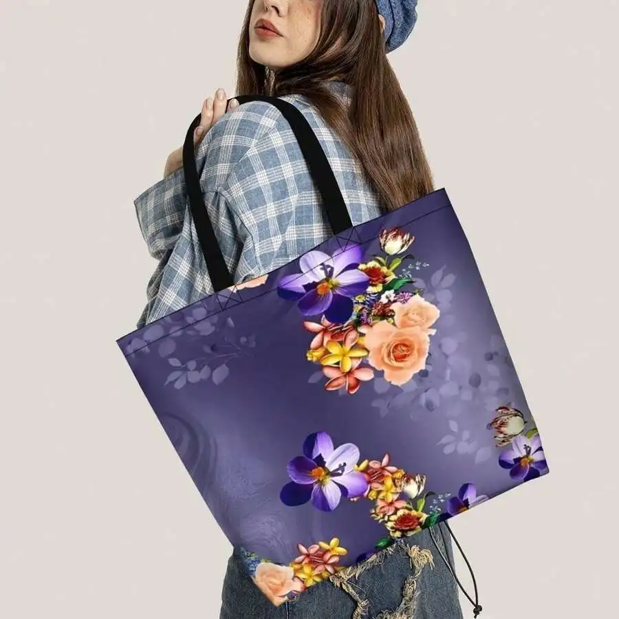Floral Print Casual Tote Bag For Women - Purple Peach Flower Pattern Soft Fabric Shoulder Bag
Floral Print Casual Tote Bag For Women - Purple Peach Flower Pattern Soft Fabric Shoulder Bag