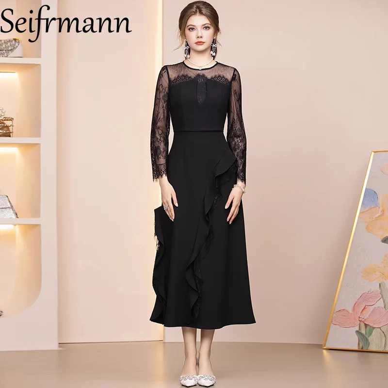 Seifrmann 2026 Summer Women's New Fashionable Round Neck Long Sleeve Lace Waist cinching Long Dress
Seifrmann 2026 Summer Women's New Fashionable Round Neck Long Sleeve Lace Waist cinching Long Dress