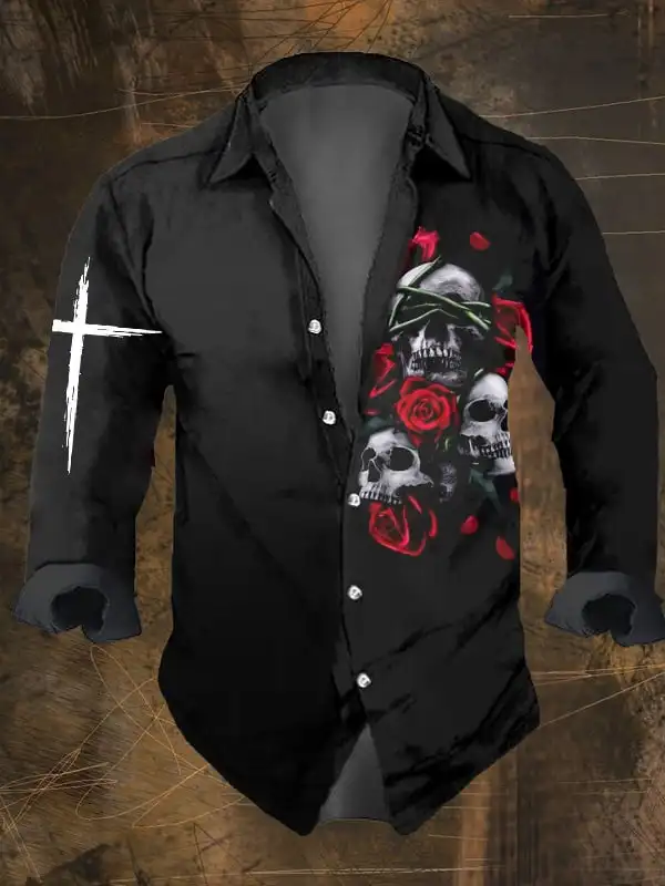 Halloween Men's Retro Dark Skull Prints Long Sleeve Shirt-Skull Chest Print,Regular Fit,Lapel Collar, Polyester Blend Black Tops
Halloween Men's Retro Dark Skull Prints Long Sleeve Shirt-Skull Chest Print,Regular Fit,Lapel Collar, Polyester Blend Black Tops