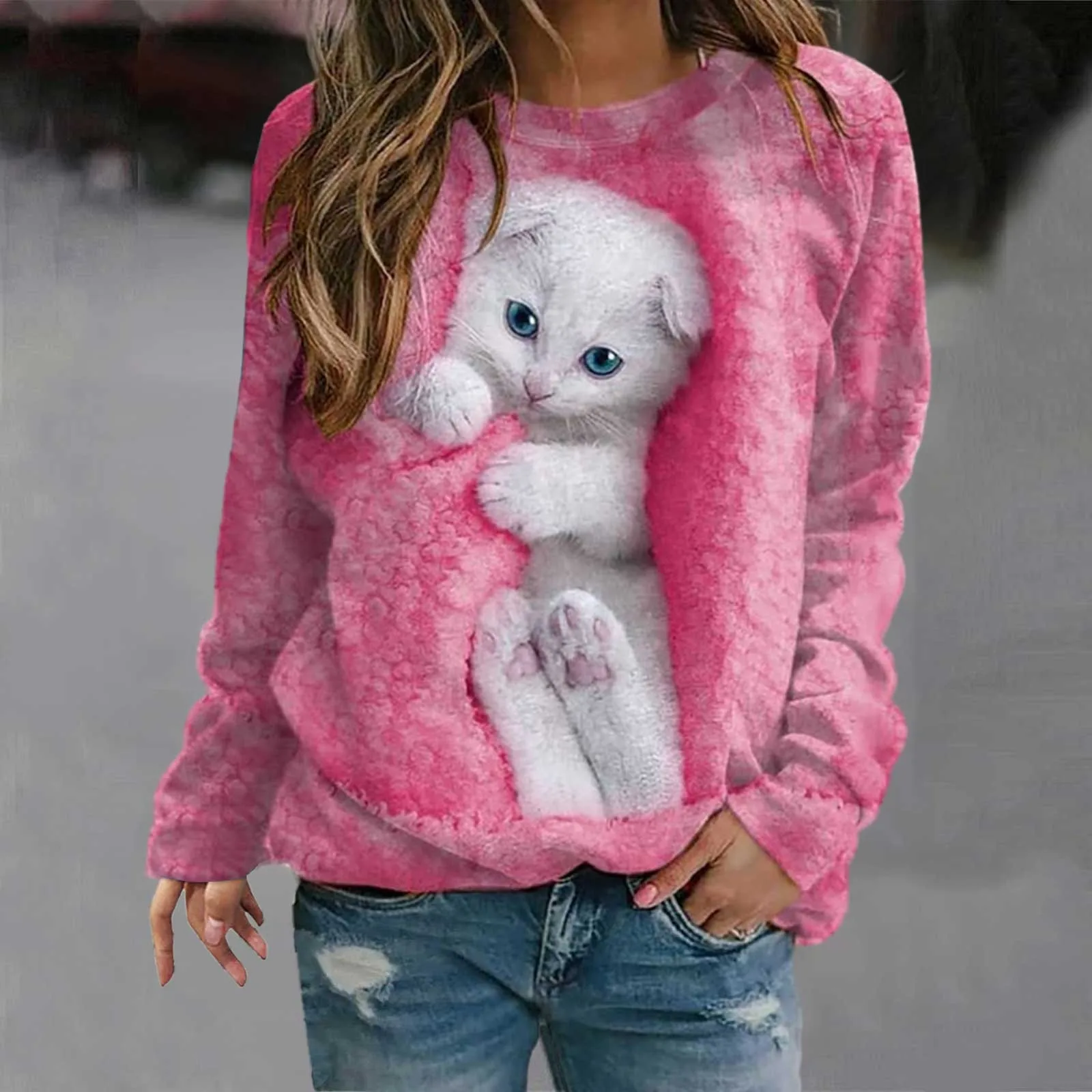 Sweatshirt for Woman Women Animal Casual Loose Cute Cat Print Long Sleeve Round Neck Sweatshirt Cute Top
Sweatshirt for Woman Women Animal Casual Loose Cute Cat Print Long Sleeve Round Neck Sweatshirt Cute Top