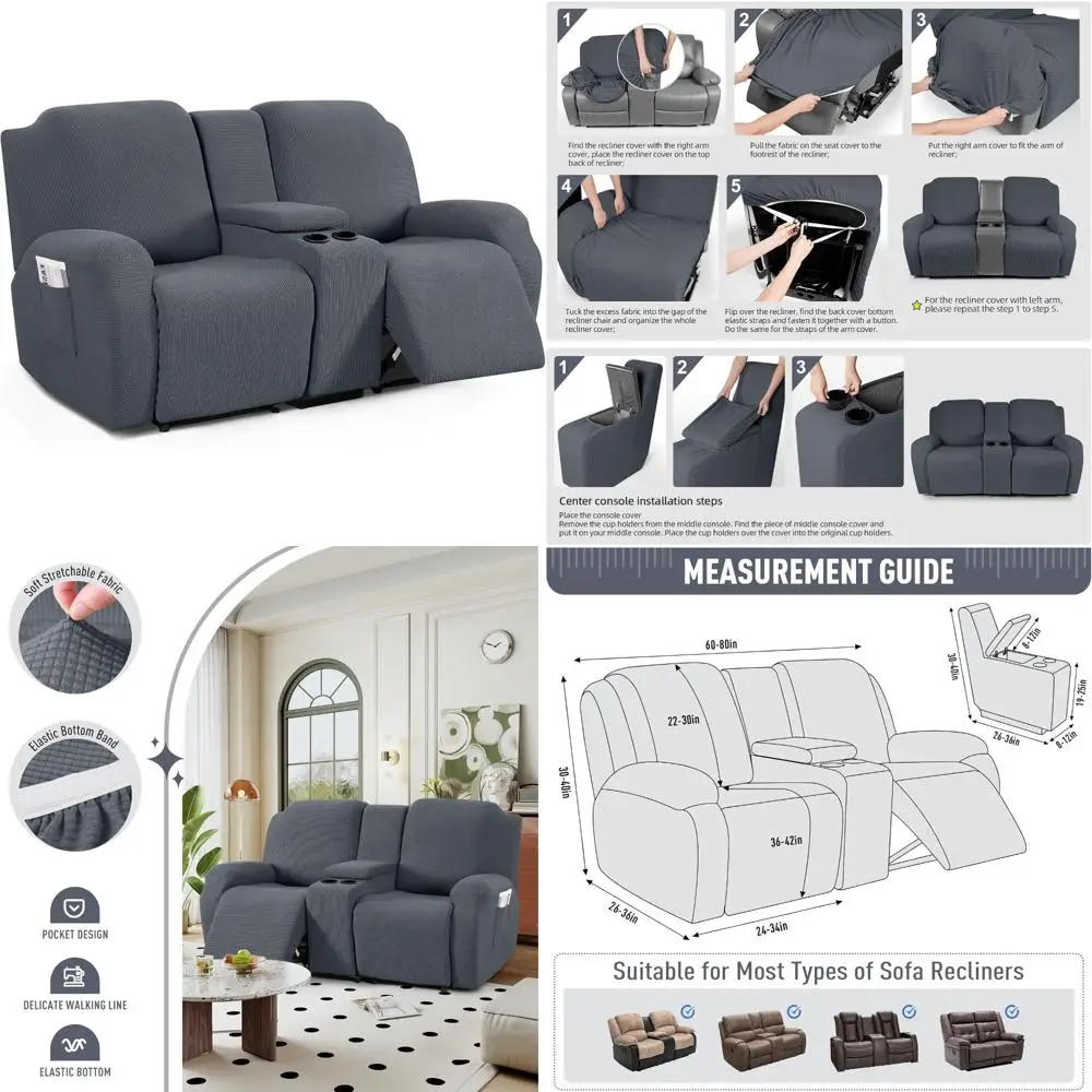 Stretch Jacquard Loveseat Recliner Cover with Middle Console, 2 Seat Couch Cover for Reclining Sofas
Stretch Jacquard Loveseat Recliner Cover with Middle Console, 2 Seat Couch Cover for Reclining Sofas