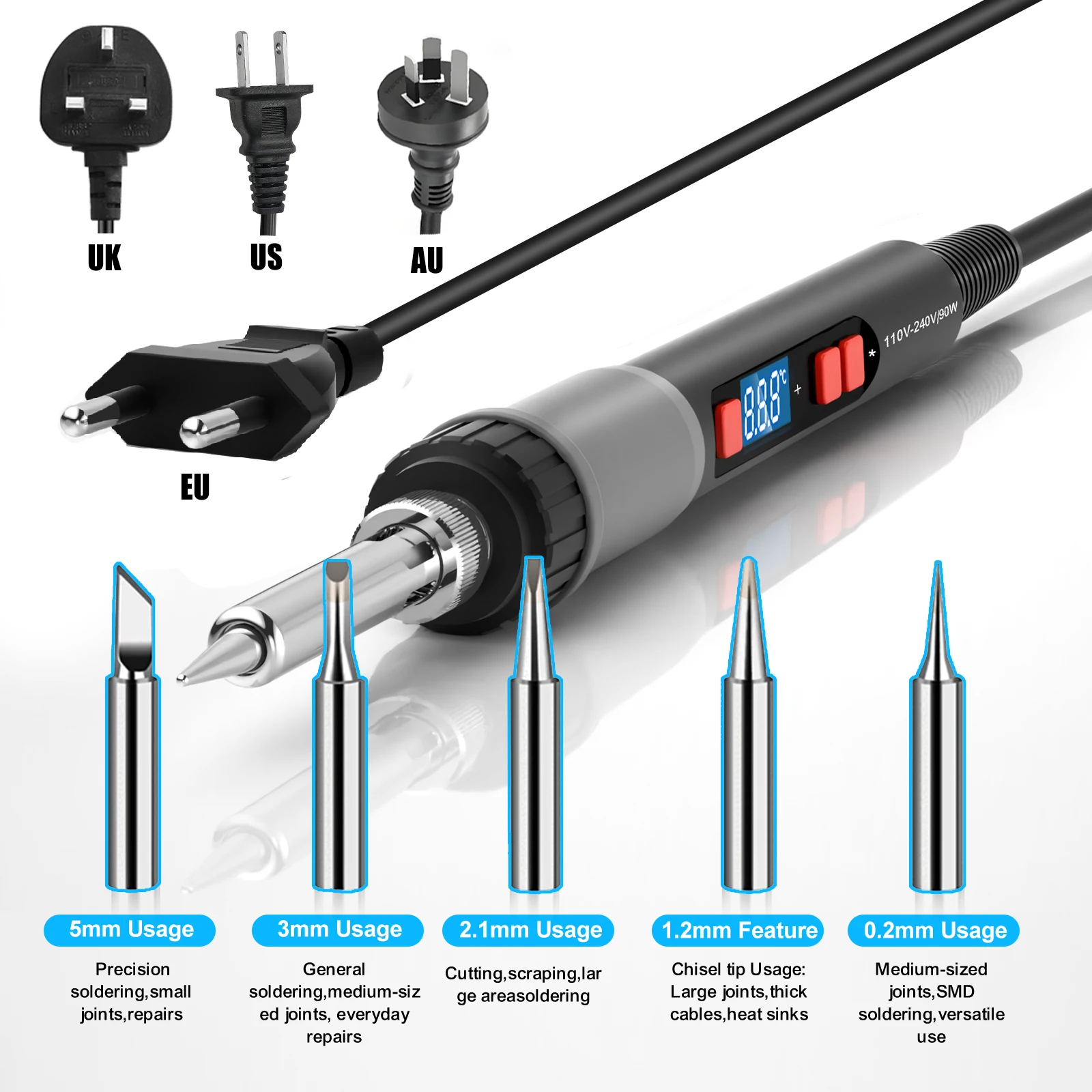 Soldering Iron Kit, ILIBILIB 110V-240V 90W LCD Digital Display Adjustable Temperature Solder Iron 180 To 500°C, 6-In-1
Soldering Iron Kit, ILIBILIB 110V-240V 90W LCD Digital Display Adjustable Temperature Solder Iron 180 To 500°C, 6-In-1