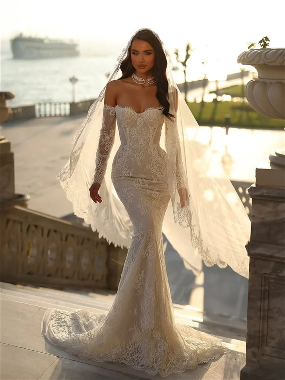 Customized Mermaid Lace Wedding Dresses with Off the Shoulder Full Sleeves Long Bride Dress for Women 2025 Vestidos De Novia
Customized Mermaid Lace Wedding Dresses with Off the Shoulder Full Sleeves Long Bride Dress for Women 2025 Vestidos De Novia