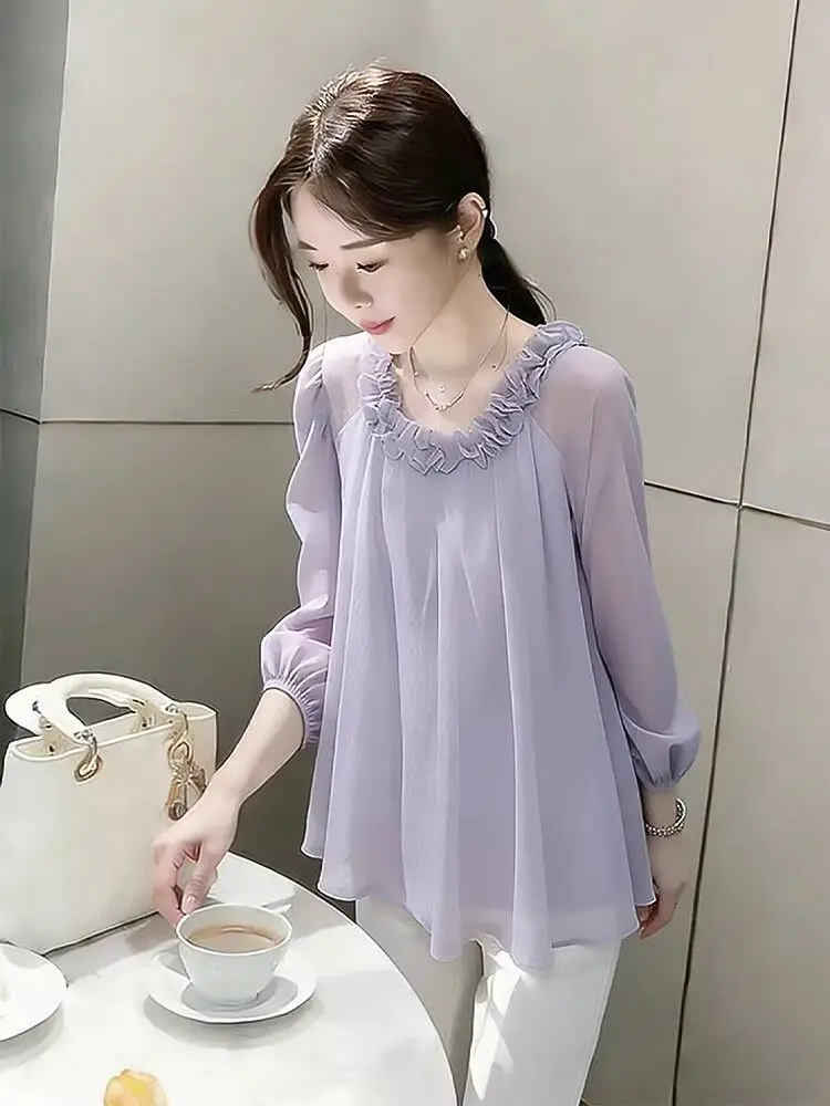 Lace Collar Long Sleeve Chiffon Shirt Women Summer Elegant Ageless Gentle Loose Versatile Top Casual Style Floral Print Blouse
Lace Collar Long Sleeve Chiffon Shirt Women Summer Elegant Ageless Gentle Loose Versatile Top Casual Style Floral Print Blouse