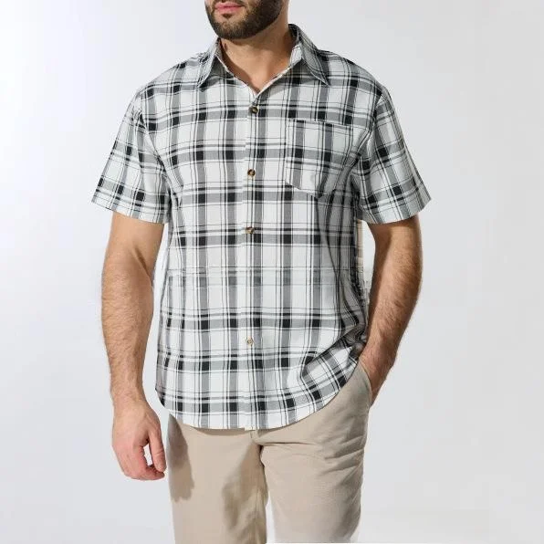 Men's Plaid Shirt with Collar Short Sleeve Casual Fashionable Inner Wear Summer 2015 Polyester Material Pocket Design
Men's Plaid Shirt with Collar Short Sleeve Casual Fashionable Inner Wear Summer 2015 Polyester Material Pocket Design
