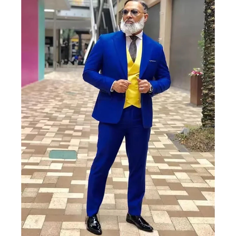 Royal Blue Wedding Men Suits Jacket Pants Yellow Vest Costume Homme Party Prom Slim Tuxedo Groom Terno Masculino Blazer 3 Piece
Royal Blue Wedding Men Suits Jacket Pants Yellow Vest Costume Homme Party Prom Slim Tuxedo Groom Terno Masculino Blazer 3 Piece