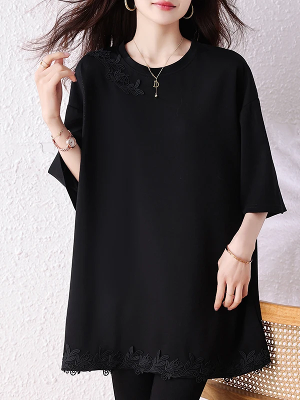 plus Size Loose T-Shirt Fashionable Splice Lace Big Code Summer New Arrival Women's Casual round Neck Short Sleeve Top
plus Size Loose T-Shirt Fashionable Splice Lace Big Code Summer New Arrival Women's Casual round Neck Short Sleeve Top
