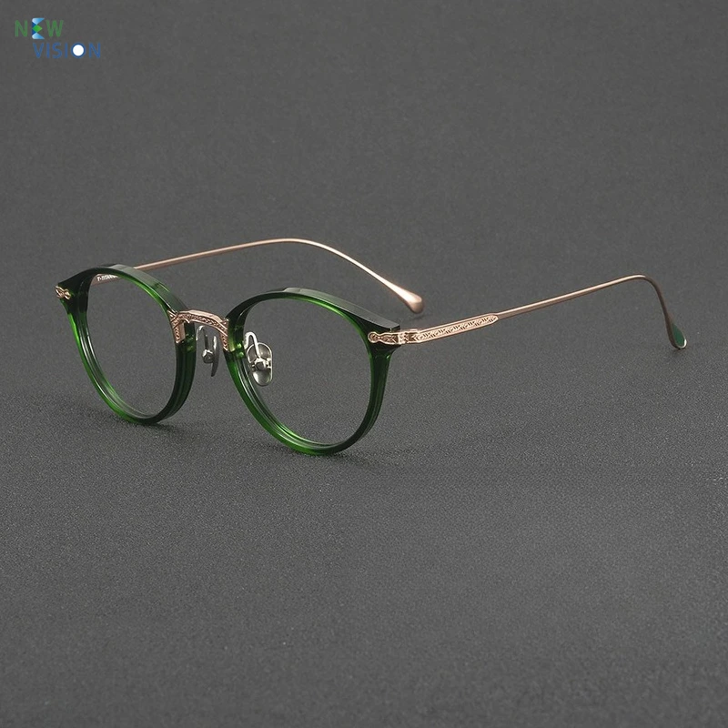 New Deep Green Rose Gold Retro Oval Women Pure Titanium+Acetate Eyeglass Frames Men Can Be Equipped Myopia Prescription Glasses
New Deep Green Rose Gold Retro Oval Women Pure Titanium+Acetate Eyeglass Frames Men Can Be Equipped Myopia Prescription Glasses