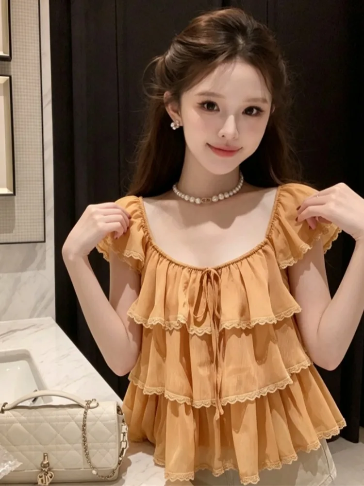 Summer New Style Women's Holiday Lace Trim Short Sleeve Chiffon Top Elegant Loose Fit Citywalk Fashion Poly Fiber Tunic
Summer New Style Women's Holiday Lace Trim Short Sleeve Chiffon Top Elegant Loose Fit Citywalk Fashion Poly Fiber Tunic