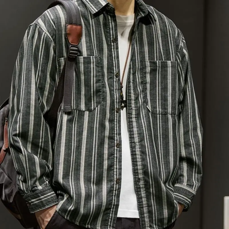 Men's Casual Striped Shirt Long Sleeve Loose Fit Spring Autumn Style Collar Hong Kong Fashion Top Trendy Outerwear
Men's Casual Striped Shirt Long Sleeve Loose Fit Spring Autumn Style Collar Hong Kong Fashion Top Trendy Outerwear