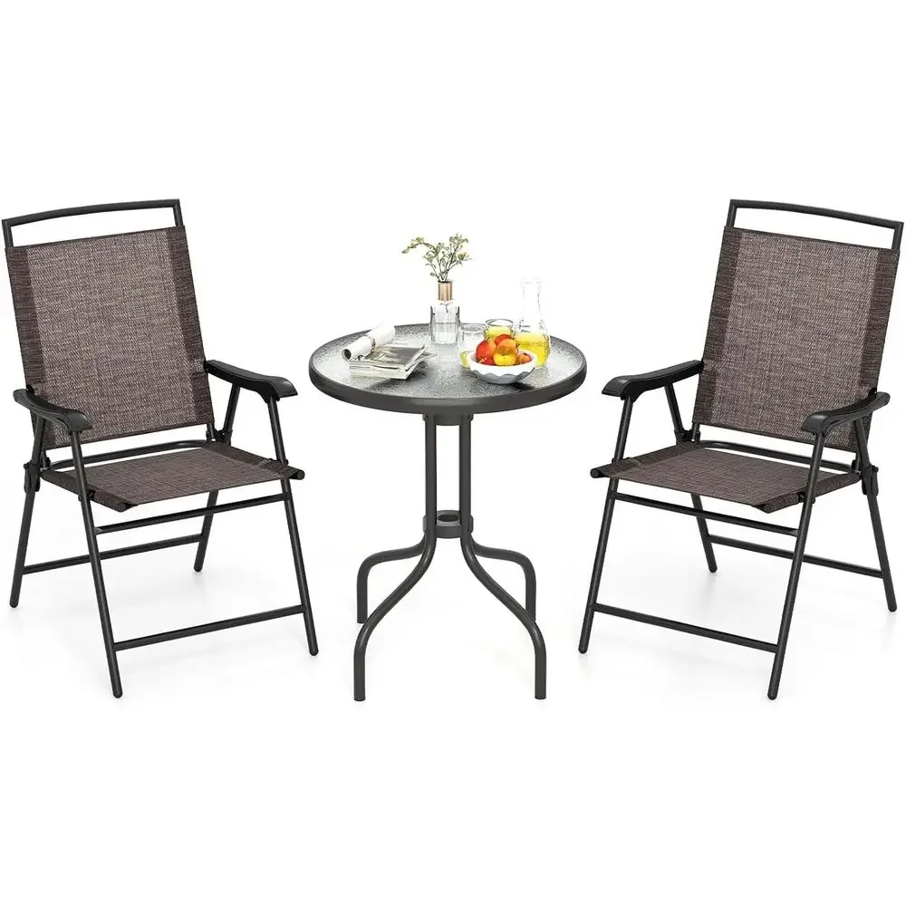 Outdoor 3-Piece Bistro Set with Round Table, 2 Chairs, and 1.57 Umbrella Hole, Tempered Glass Top
Outdoor 3-Piece Bistro Set with Round Table, 2 Chairs, and 1.57 Umbrella Hole, Tempered Glass Top