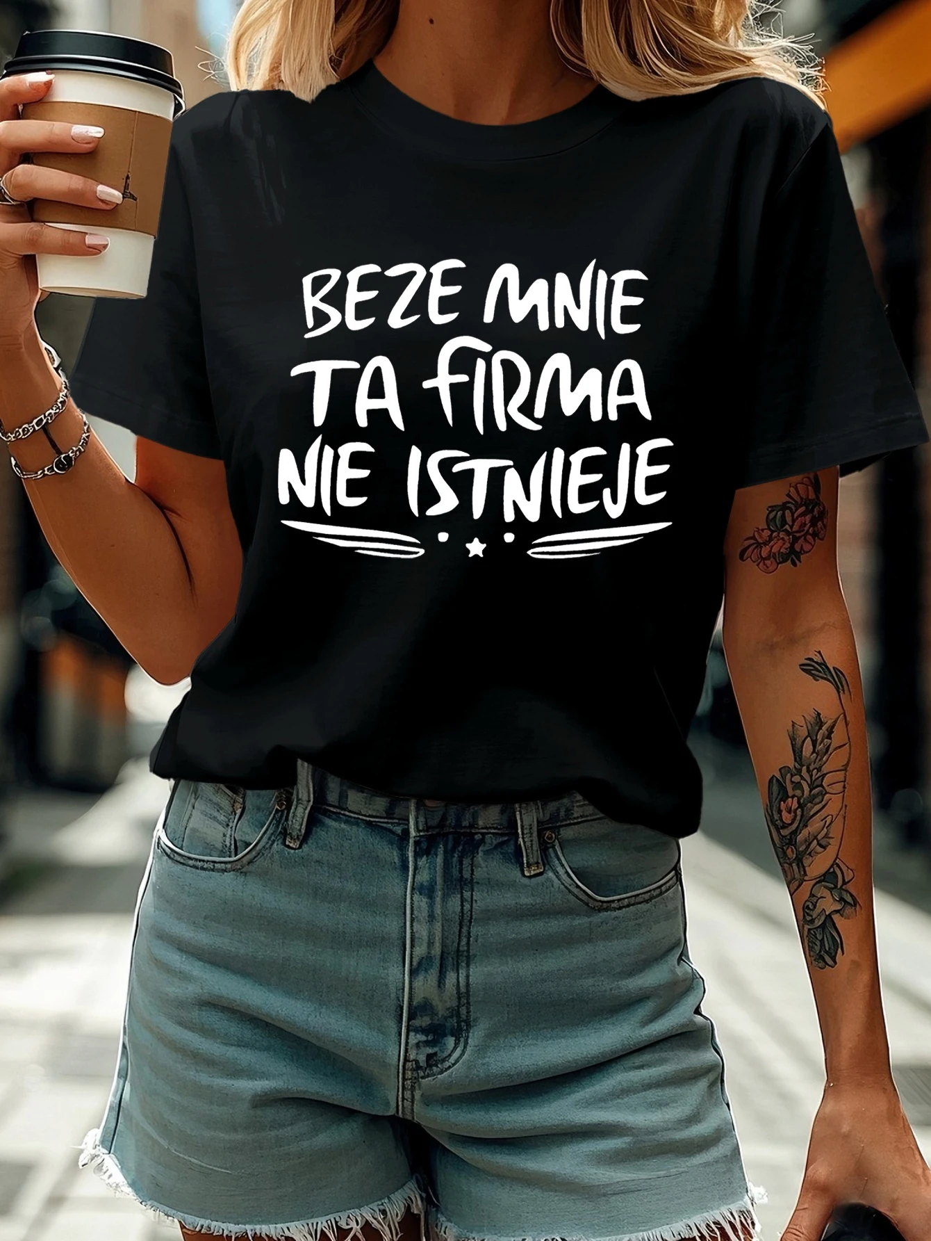 Women's Short Sleeve T-shirt BEZE MNIE TA FIRMA NIE ISTNIEJE Polish Letter Print Crew Neck Casual Top For Summer & Spring
Women's Short Sleeve T-shirt BEZE MNIE TA FIRMA NIE ISTNIEJE Polish Letter Print Crew Neck Casual Top For Summer & Spring