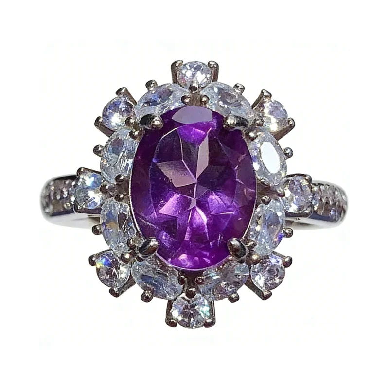 Luxury Halo Natural Amethyst Ring 7x9mm S925 Silver Engagement Style Jewelry
Luxury Halo Natural Amethyst Ring 7x9mm S925 Silver Engagement Style Jewelry