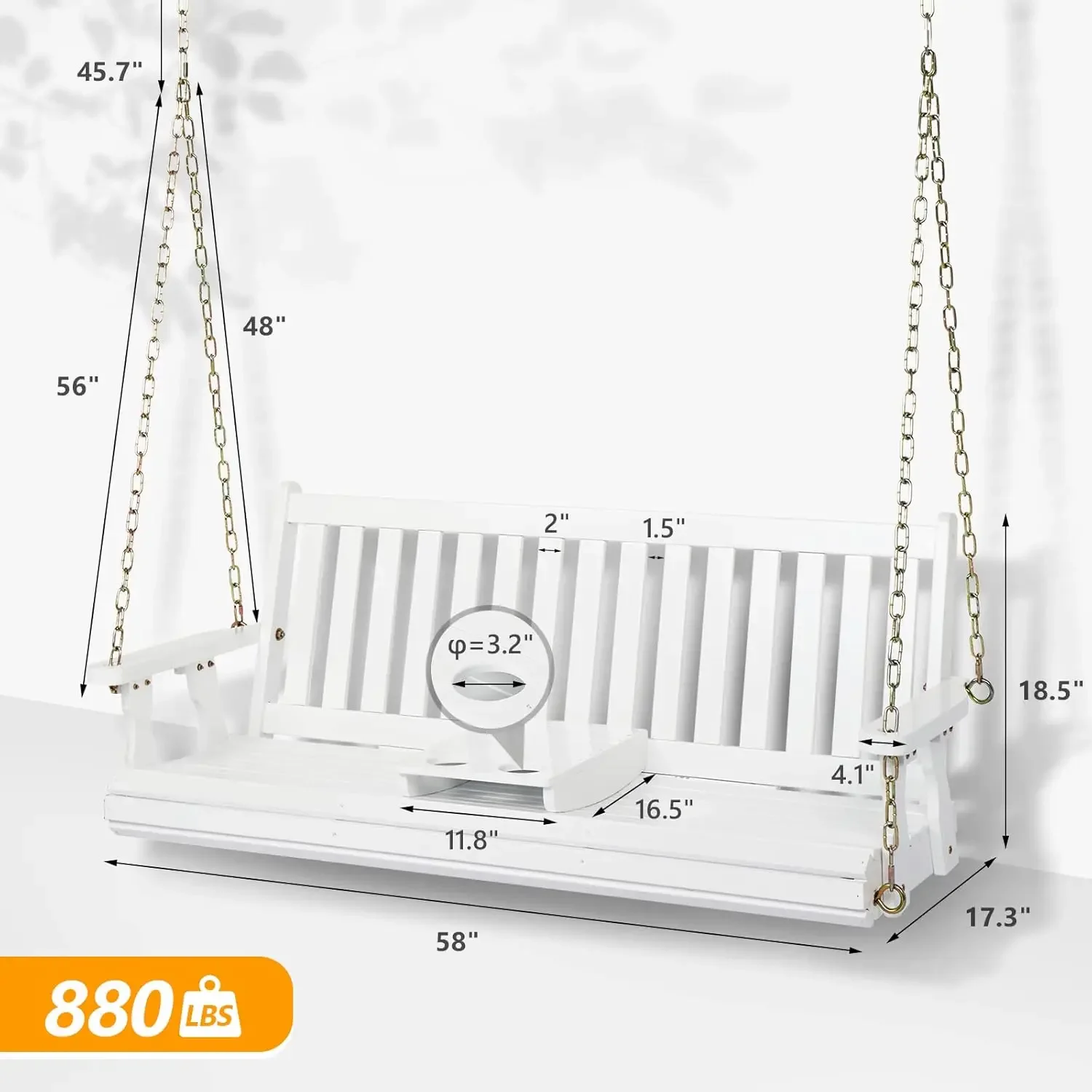 Heavy Duty 880 LBS Wooden Patio Porch Swing with Cup Holder, Outdoor Swing Chair Bench with Adjustable Chains for Porch
Heavy Duty 880 LBS Wooden Patio Porch Swing with Cup Holder, Outdoor Swing Chair Bench with Adjustable Chains for Porch