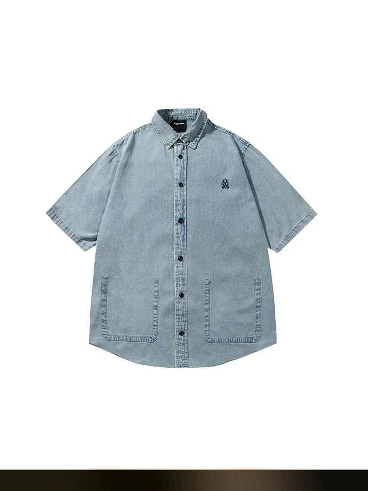 American Retro Waed Embroidered Loose Jeans irt Summer New Collar Casual Couple's irt Coat Cotton ort Sve Button
American Retro Waed Embroidered Loose Jeans irt Summer New Collar Casual Couple's irt Coat Cotton ort Sve Button