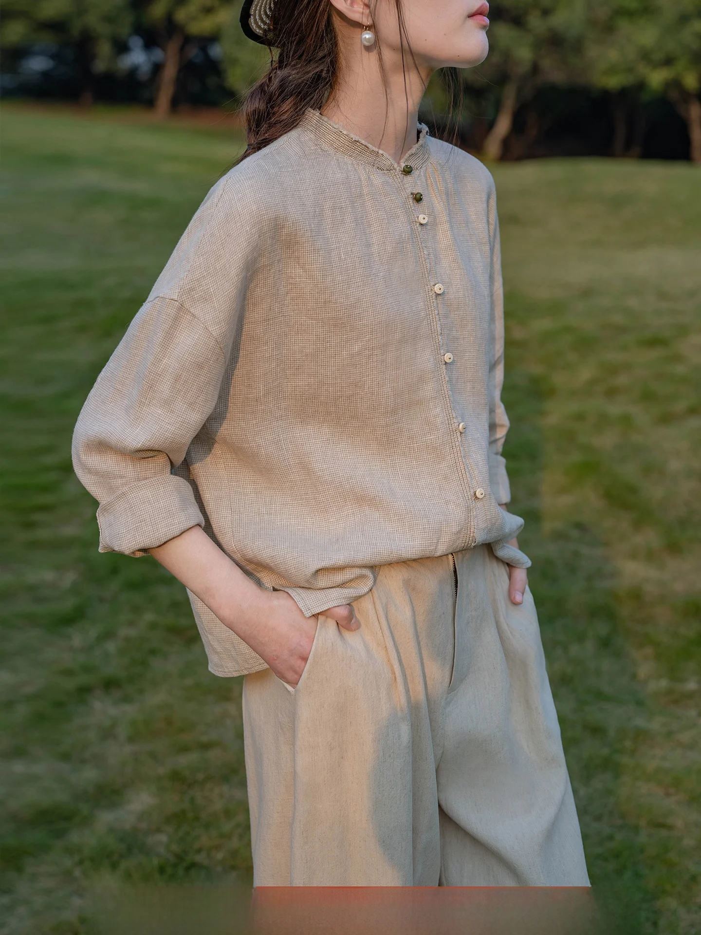 Original Linen Shirt Loose Fit Plain Color Woven Pattern Rustic Style Spring New Arrival Women's Chinese Style Long Sleeve Shirt
Original Linen Shirt Loose Fit Plain Color Woven Pattern Rustic Style Spring New Arrival Women's Chinese Style Long Sleeve Shirt