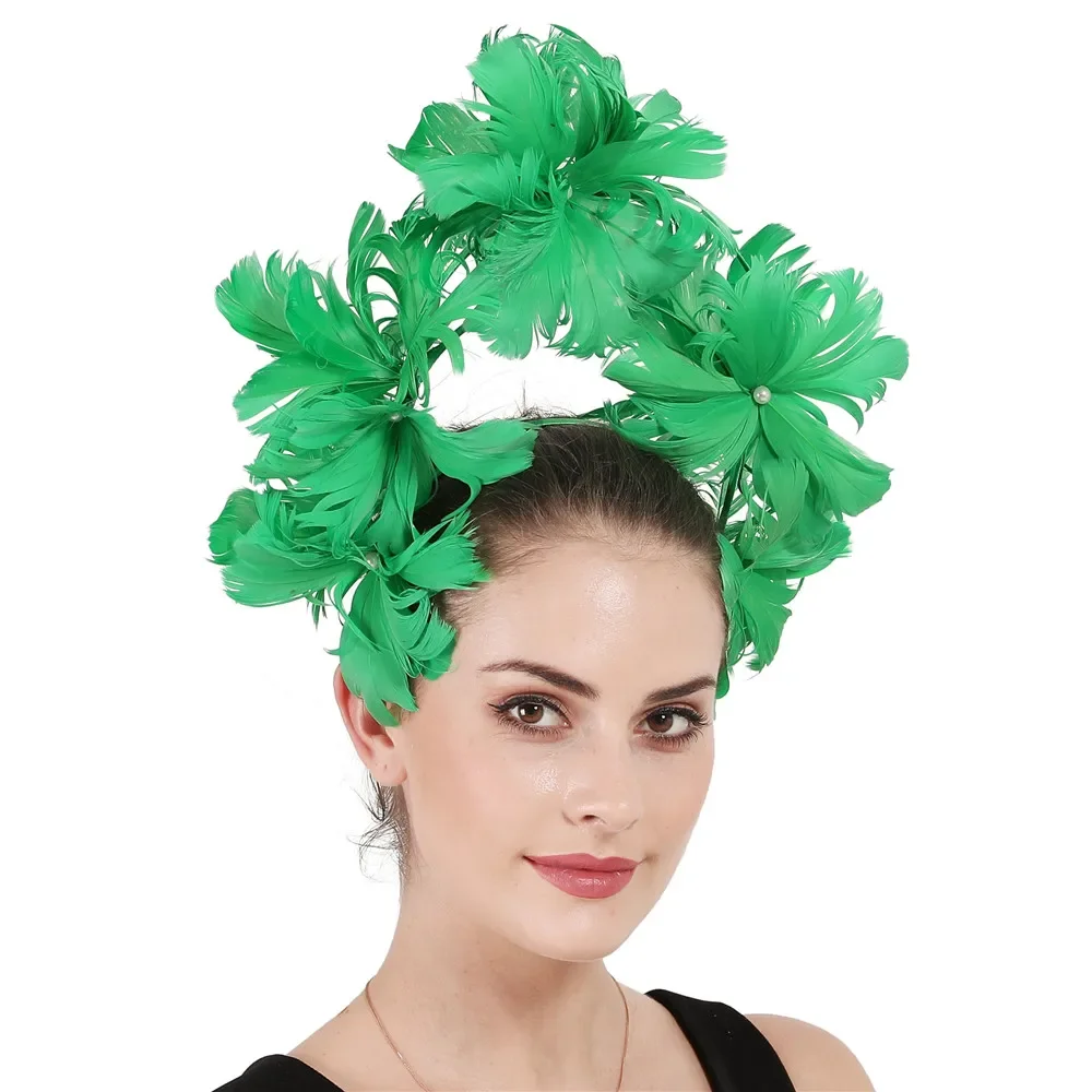 Feather Flower Headress Exaggerate Small Top Hat Green Hair Hoop Imitation Pearl Hair Headpieces Millinery
Feather Flower Headress Exaggerate Small Top Hat Green Hair Hoop Imitation Pearl Hair Headpieces Millinery