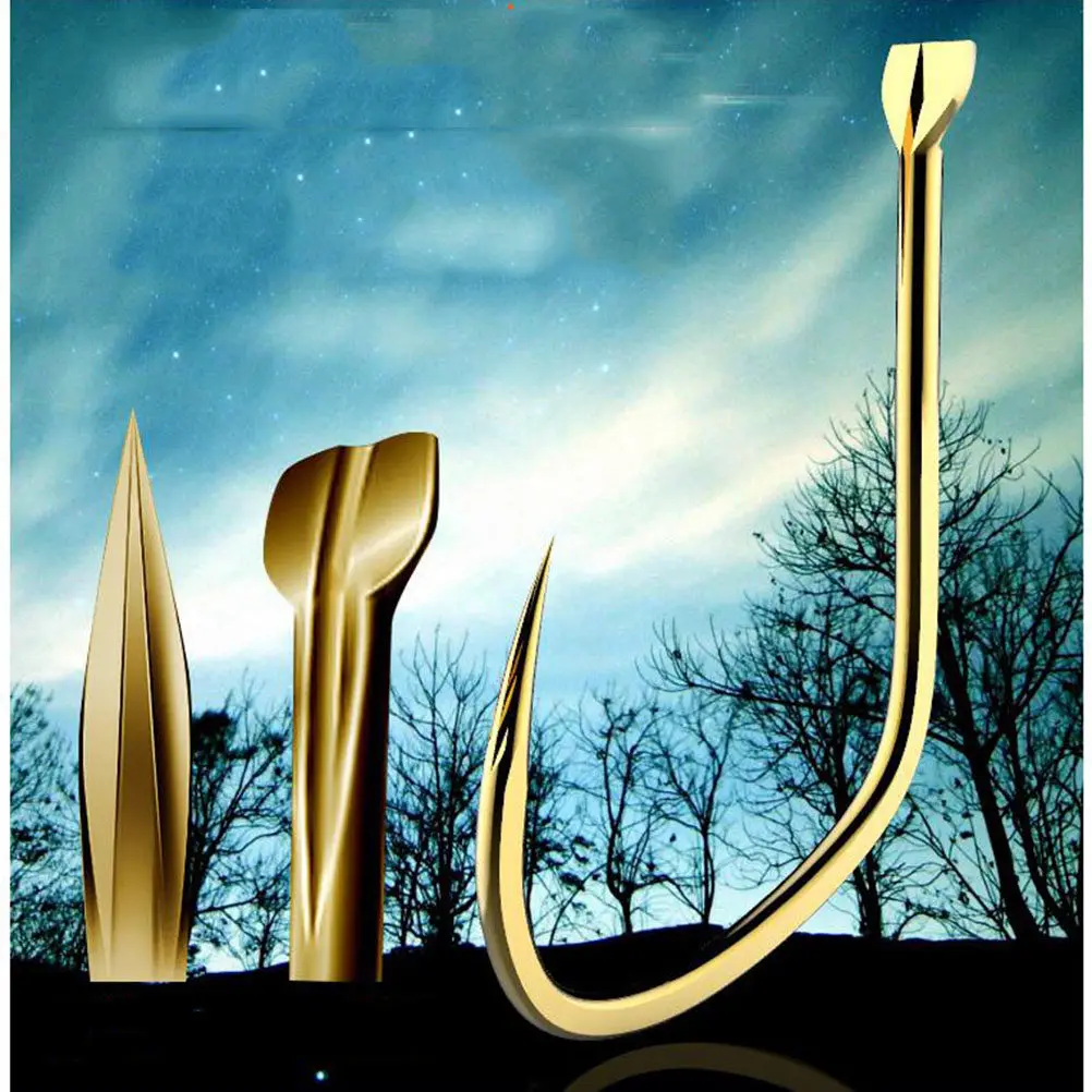 100 шт. золотых рыболовных крючков с офсетным ушком и одним зазубрином, сверхпрочные, надежные для ловли рыбы
100 шт. золотых рыболовных крючков с офсетным ушком и одним зазубрином, сверхпрочные, надежные для ловли рыбы