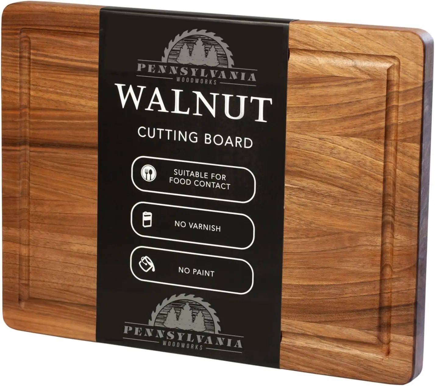 Walnut Wood Cutting Board with Juice Well, 17 x 14 inches, Made with premium US Walnut wood in the USA
Walnut Wood Cutting Board with Juice Well, 17 x 14 inches, Made with premium US Walnut wood in the USA