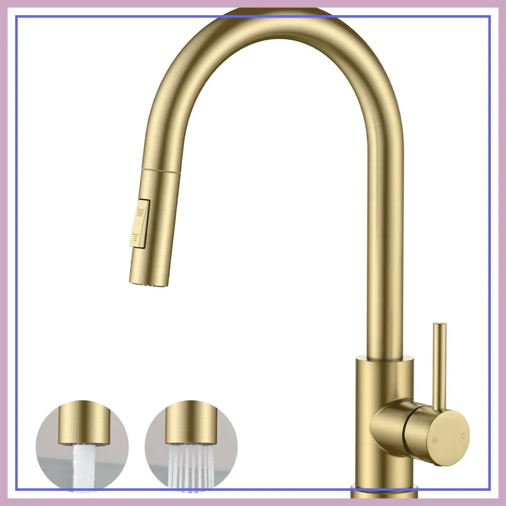 Gold Kitchen Faucet with Pull Down Sprayer, Single Hole, High Arc Stainless Steel, Fit for RV Bar Farmhouse Laundry Outdoor
Gold Kitchen Faucet with Pull Down Sprayer, Single Hole, High Arc Stainless Steel, Fit for RV Bar Farmhouse Laundry Outdoor
