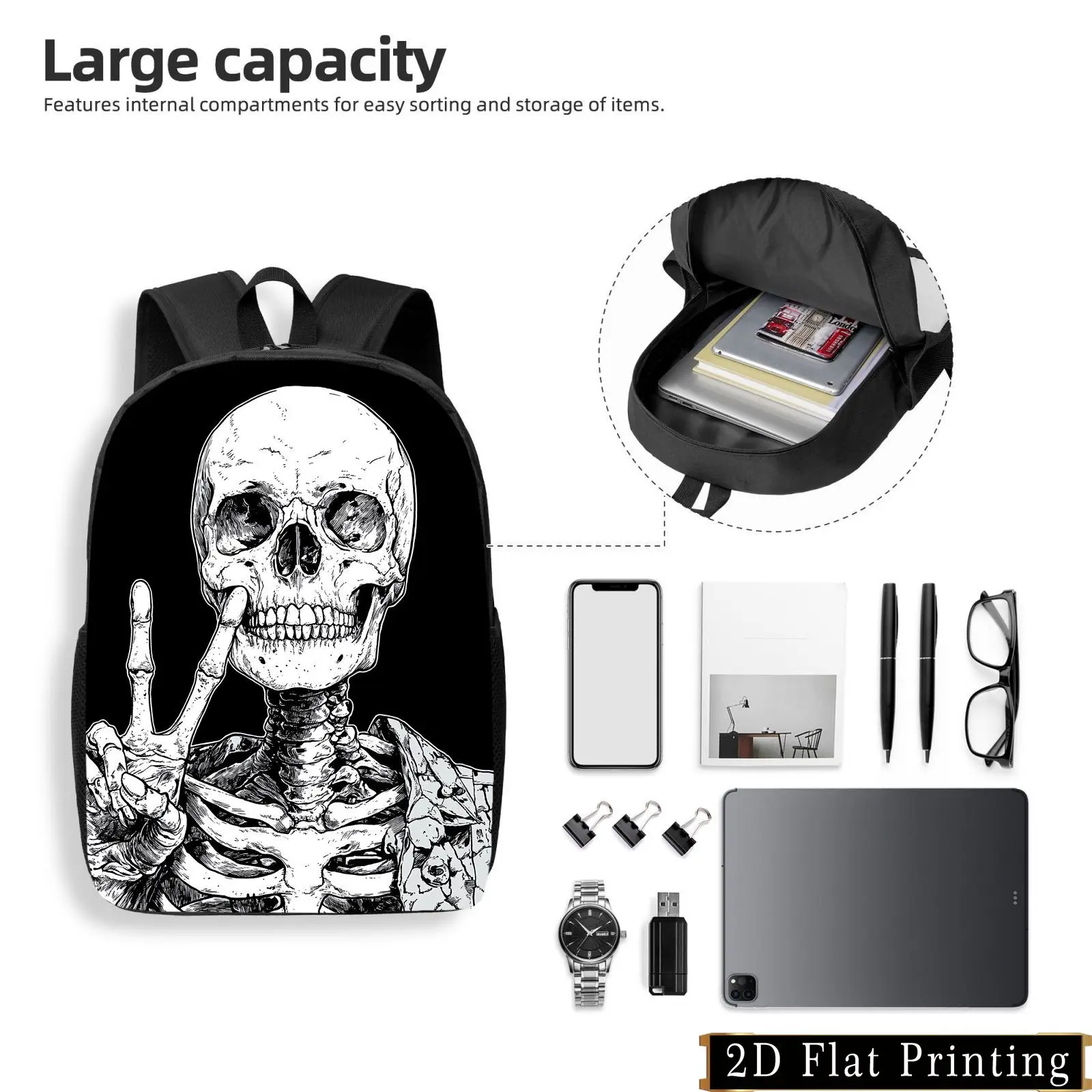 Men's Street Style Black Gothic Skull & Hand Gesture Design Backpack - Lightweight Large Capacity Laptop Computer with Adjustabl
Men's Street Style Black Gothic Skull & Hand Gesture Design Backpack - Lightweight Large Capacity Laptop Computer with Adjustabl