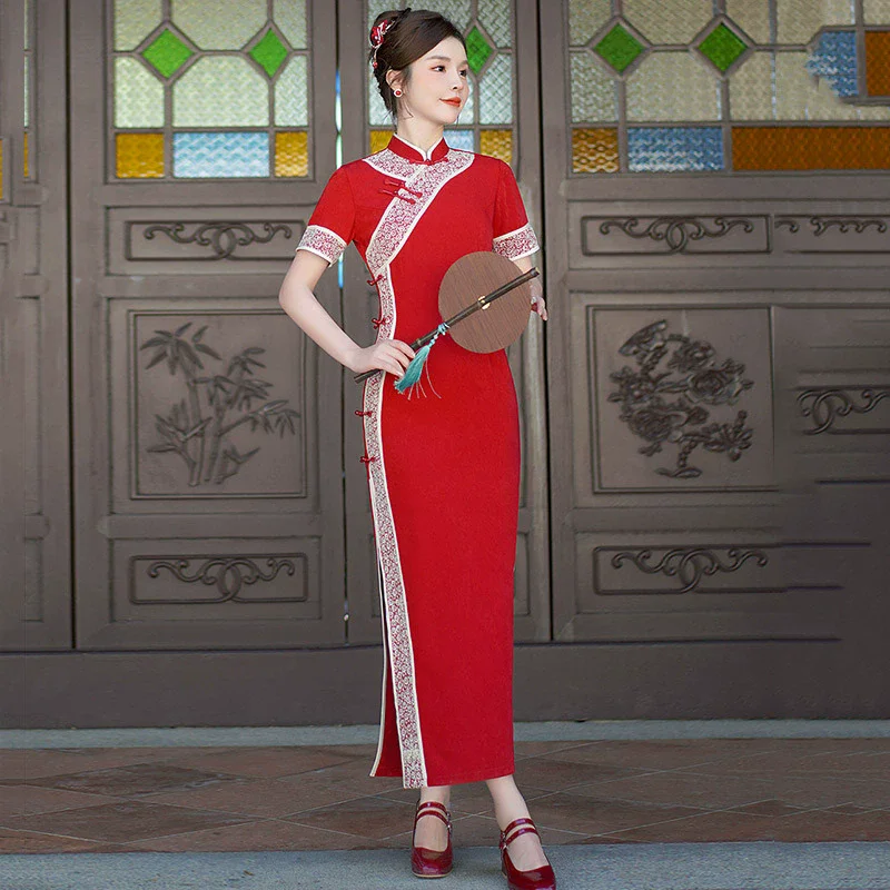 Red Sexy Women Mandarin Collar Chinese Style Satin Cheongsam 2025 New Improved Female Short Sleeve Jacquard Qipao Dress
Red Sexy Women Mandarin Collar Chinese Style Satin Cheongsam 2025 New Improved Female Short Sleeve Jacquard Qipao Dress