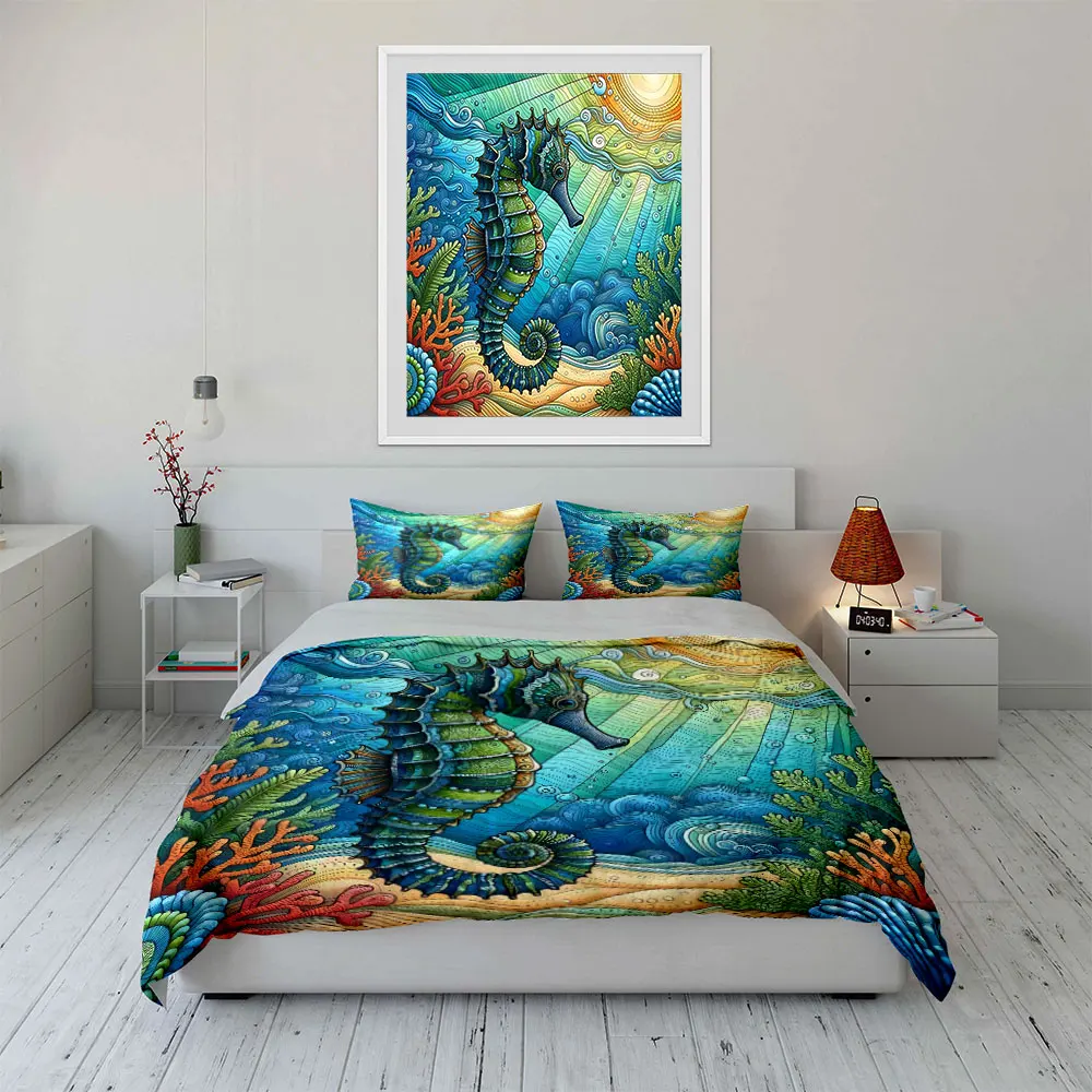 "Colorful Seahorse Ocean Decor Set" Bedding Set with 1 Duvet Cover 2 Pillowcases Single Double King Queen, Gift
"Colorful Seahorse Ocean Decor Set" Bedding Set with 1 Duvet Cover 2 Pillowcases Single Double King Queen, Gift