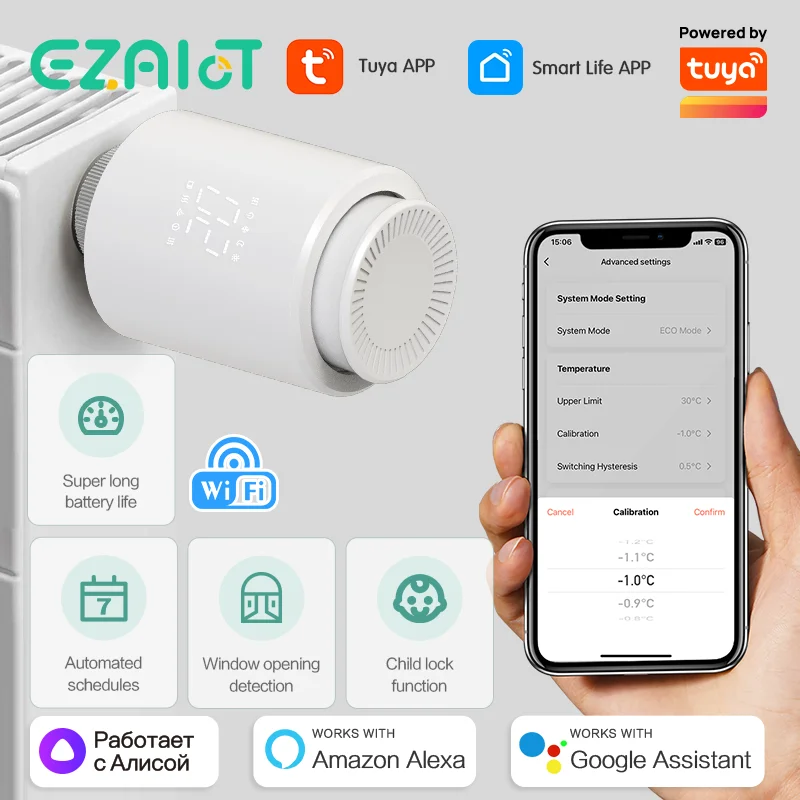 Tuya Smart Thermostatic Radiator Valve WiFi Actuator Head TRV Programmable Remote Temperature Controller Alexa Google Home Alice
Tuya Smart Thermostatic Radiator Valve WiFi Actuator Head TRV Programmable Remote Temperature Controller Alexa Google Home Alice
