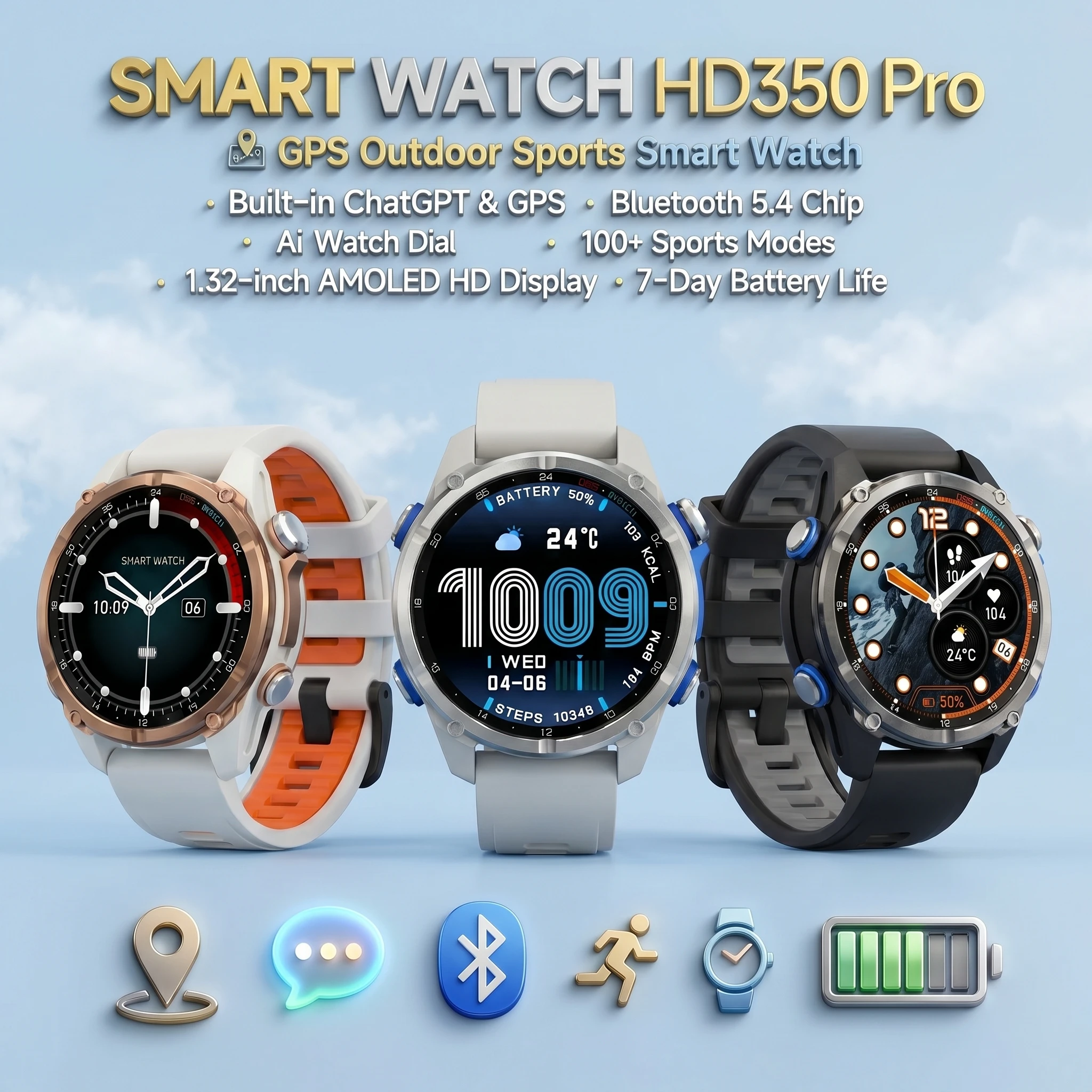 2026 HD350pro Smart Watch 1.32'' AMOLED GPS Watch for Men Bluetooth Call Outdoor Sport Health Monitoring Waterproof Smartwatch
2026 HD350pro Smart Watch 1.32'' AMOLED GPS Watch for Men Bluetooth Call Outdoor Sport Health Monitoring Waterproof Smartwatch