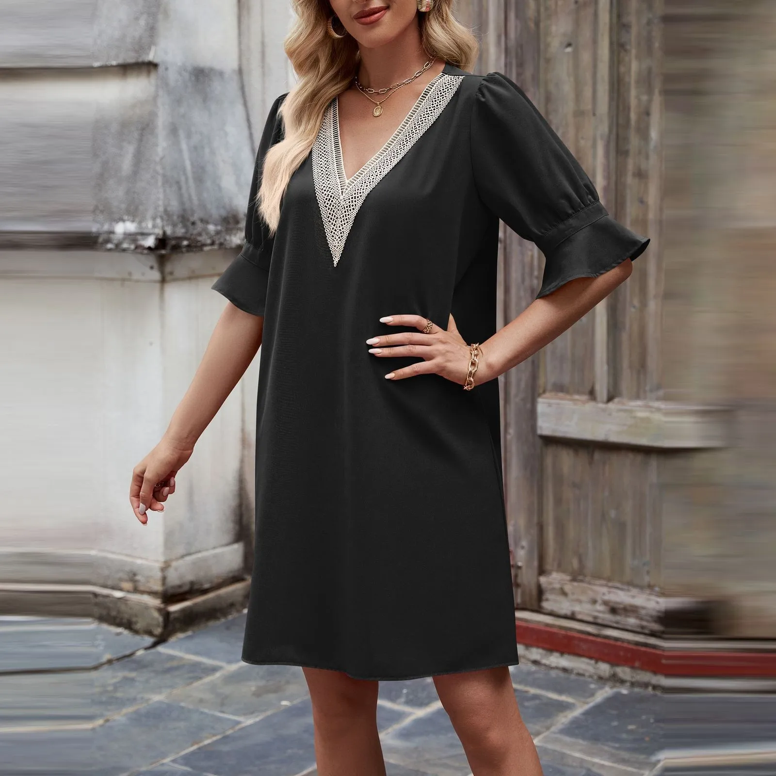 Dress Female 2024 Fashion Vintage Casual Women's Loose V-neck Pullover with Lace Commuter Solid Pocket Sexy Dresses Vestidos
Dress Female 2024 Fashion Vintage Casual Women's Loose V-neck Pullover with Lace Commuter Solid Pocket Sexy Dresses Vestidos