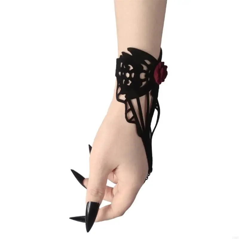 49MF Gothic Black Lace Bow Bracelet with Finger Rings Steampunk Wristband Halloween Victorian Costume Accessories
49MF Gothic Black Lace Bow Bracelet with Finger Rings Steampunk Wristband Halloween Victorian Costume Accessories
