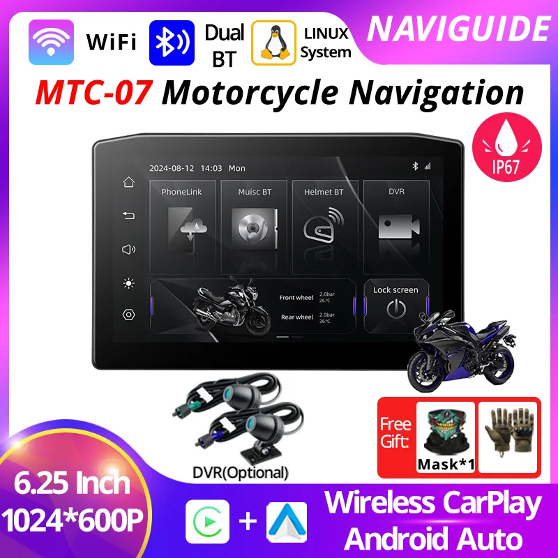 NAVIGUIDE 6.25 inch MTC-07 Carplay Display Screen Portable Motorcycle Android Auto BT WIFI MOTO Navigation Speed 1024*600
NAVIGUIDE 6.25 inch MTC-07 Carplay Display Screen Portable Motorcycle Android Auto BT WIFI MOTO Navigation Speed 1024*600