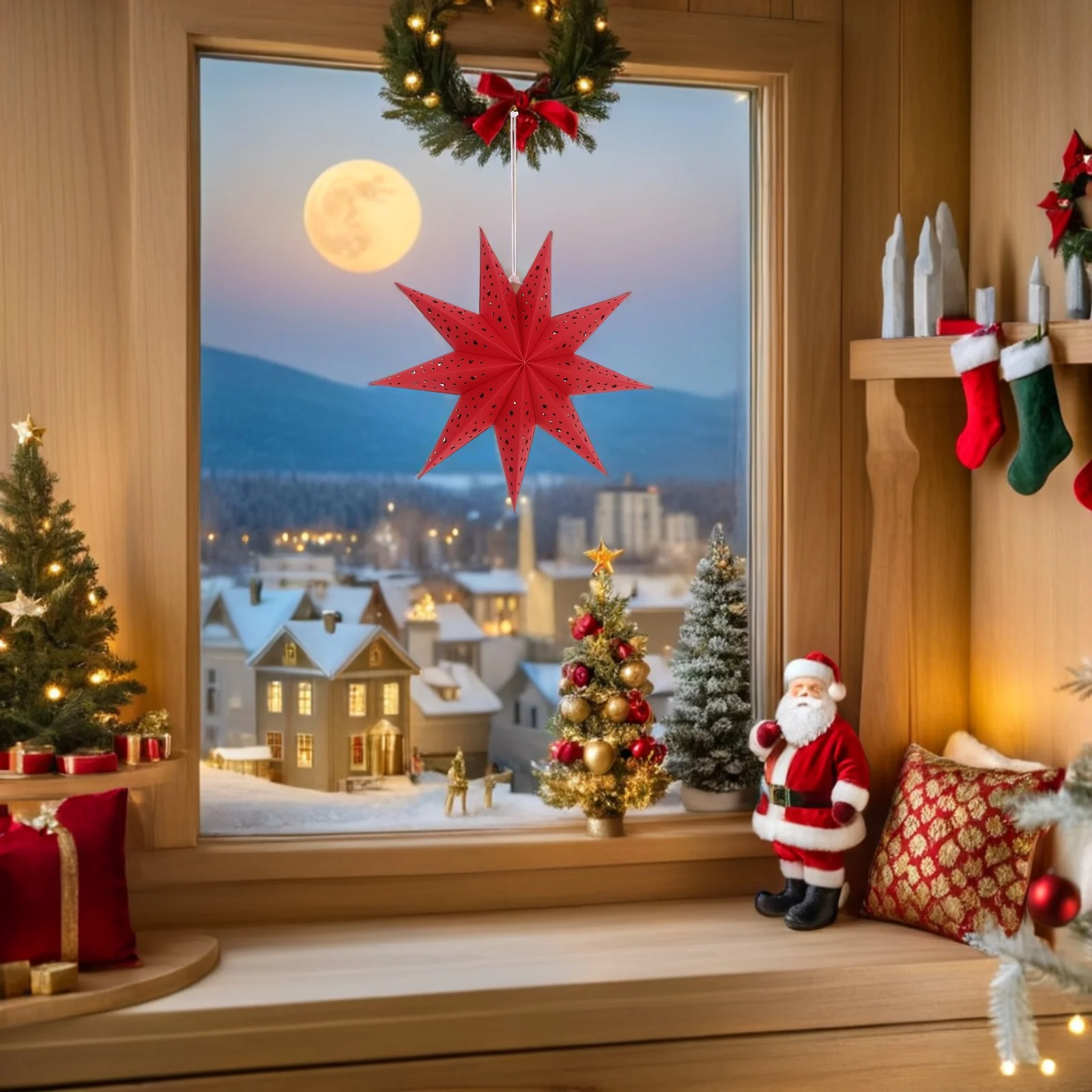 Christmas Star Paper Lantern 13.76 Inch 9 Point Hollow Hanging Light Shade for Holiday Party Decor Shaped Paper Lamp
Christmas Star Paper Lantern 13.76 Inch 9 Point Hollow Hanging Light Shade for Holiday Party Decor Shaped Paper Lamp