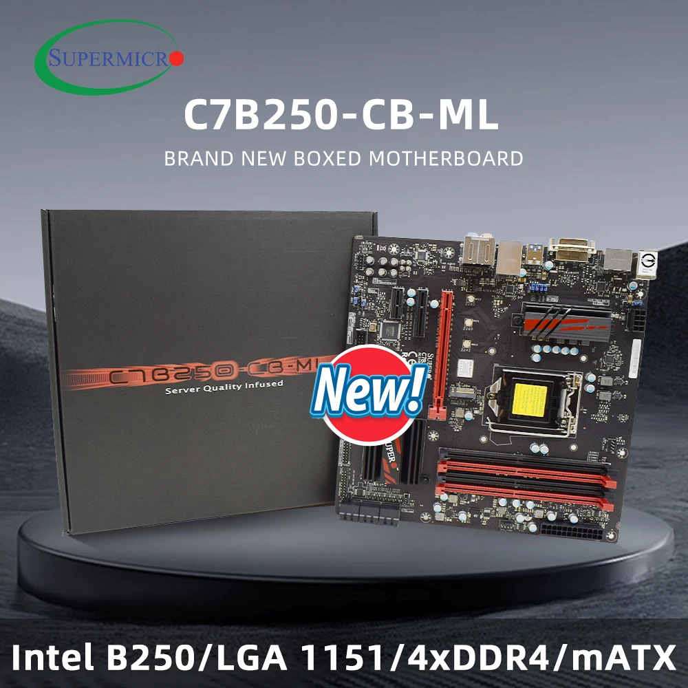 НОВАЯ материнская плата SUPERMICRO C7B250-CB-ML LGA 1151, поддержка i5-7500 7600K i7-6700 6700K G3930 CPU Intel B250 4xDDR4 M.2 HDMI mATX
НОВАЯ материнская плата SUPERMICRO C7B250-CB-ML LGA 1151, поддержка i5-7500 7600K i7-6700 6700K G3930 CPU Intel B250 4xDDR4 M.2 HDMI mATX