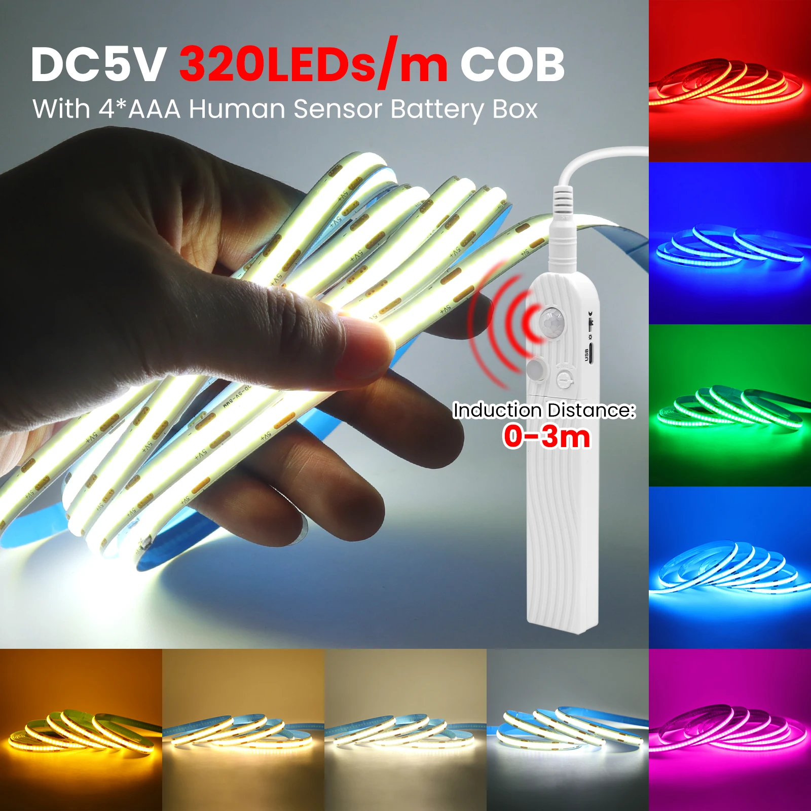 Светодиодная лента COB с регулируемой яркостью 5 В и USB 4 * AAA PIR, аккумуляторный блок с датчиком движения, 320 светодиодов/м, лента с регулируемой яркостью, лента для подсветки домашнего комнаты
Светодиодная лента COB с регулируемой яркостью 5 В и USB 4 * AAA PIR, аккумуляторный блок с датчиком движения, 320 светодиодов/м, лента с регулируемой яркостью, лента для подсветки домашнего комнаты