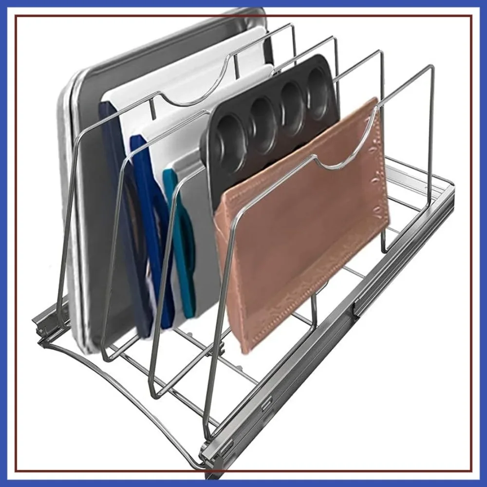 Adjustable Pull Out Cookie Sheet Organizer for Cabinet, 11"W x 22"D x 11.8"H, Chrome
Adjustable Pull Out Cookie Sheet Organizer for Cabinet, 11"W x 22"D x 11.8"H, Chrome