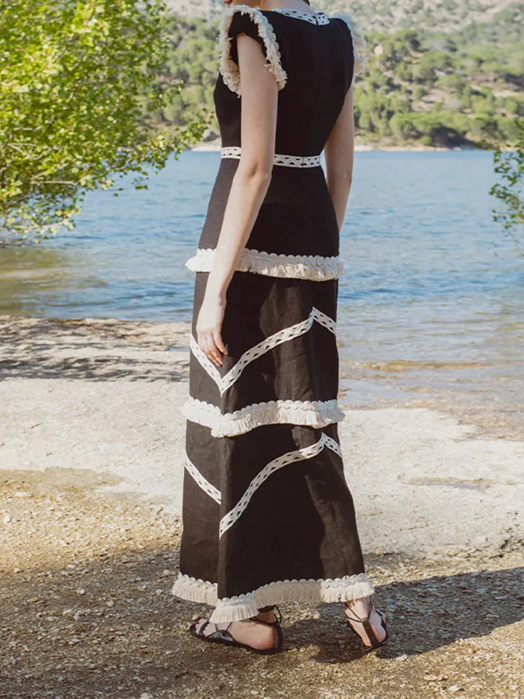 Elegant Flying Sleeve V-neck Color Block Women's Dress Vintage High Waist Long Dresses Fashion Lady High Street Summer Vestidos
Elegant Flying Sleeve V-neck Color Block Women's Dress Vintage High Waist Long Dresses Fashion Lady High Street Summer Vestidos