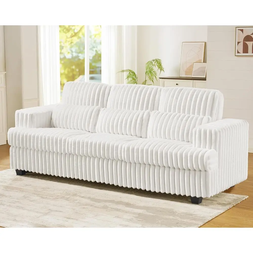 89 Modern Sofa with Deep Seating, Comfortable Couch, 3 Pillows, White Upholstered Living Room Furniture
89 Modern Sofa with Deep Seating, Comfortable Couch, 3 Pillows, White Upholstered Living Room Furniture