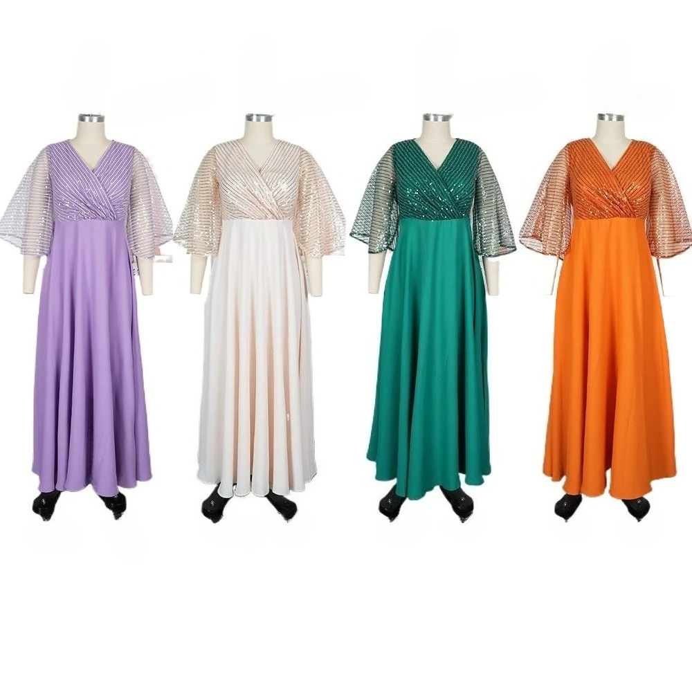 Gorgeous Sequined V-neck Long Plus Size Formal Evening Dress With Loose Sleeves
Gorgeous Sequined V-neck Long Plus Size Formal Evening Dress With Loose Sleeves