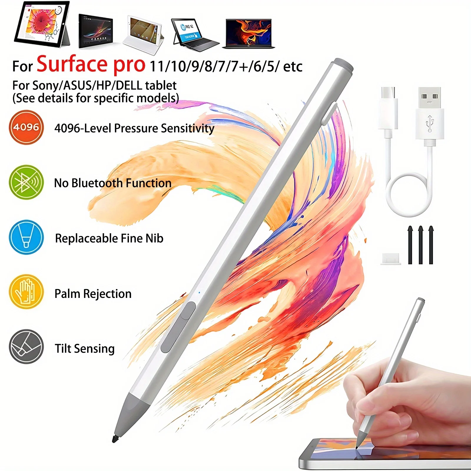 Емкостный стилус для Surface Pro 11/9/10/8/X/7/6/5/4/3, стилус USB-C с быстрой зарядкой, 4096, окраска и письмо под давлением
Емкостный стилус для Surface Pro 11/9/10/8/X/7/6/5/4/3, стилус USB-C с быстрой зарядкой, 4096, окраска и письмо под давлением
