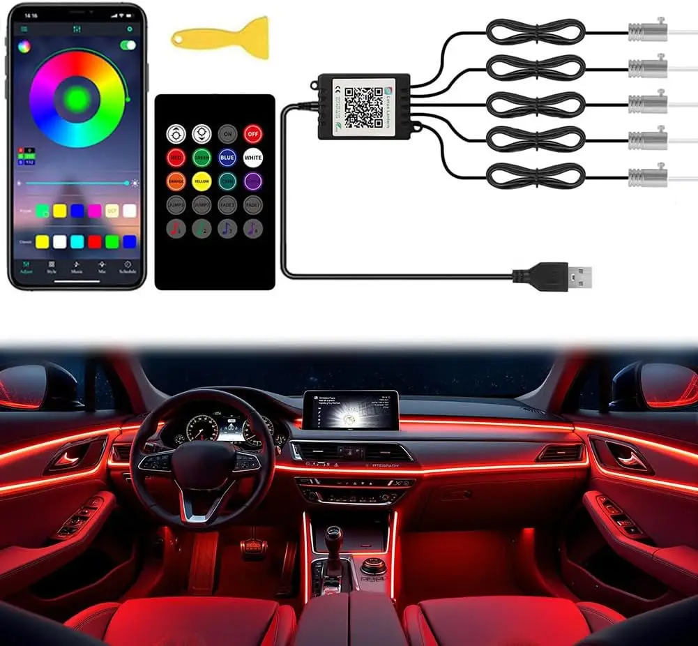 Car Interior LED Strip Lights, RGB Ambient Lighting Kit with APP & Remote Control, 236in Fiber Optic & EL Wire, Sound Active
Car Interior LED Strip Lights, RGB Ambient Lighting Kit with APP & Remote Control, 236in Fiber Optic & EL Wire, Sound Active