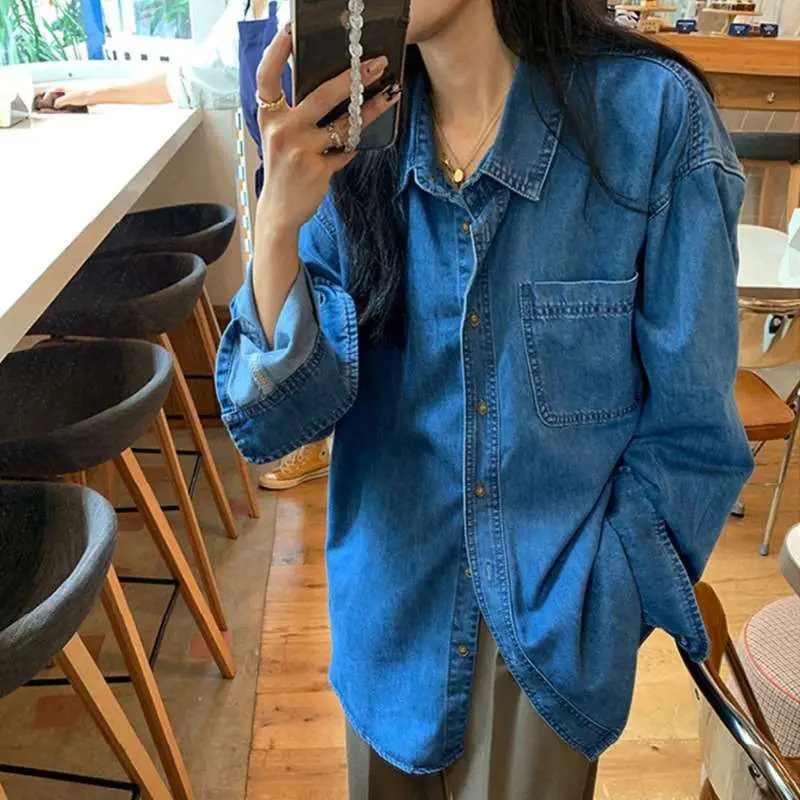 New Autumn Blue Women's Denim irt High Sense Cleanfit Sle Long Sve Collar Thin Material Resistant to Deformation
New Autumn Blue Women's Denim irt High Sense Cleanfit Sle Long Sve Collar Thin Material Resistant to Deformation