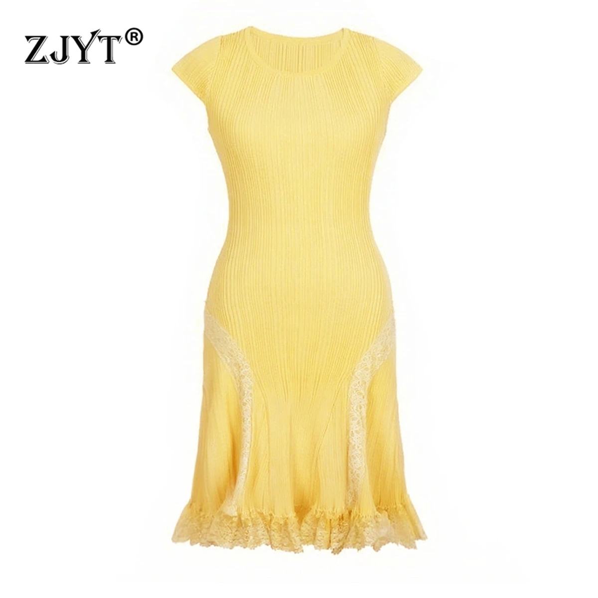 ZJYT Summer Women's Lace Patchwork Knit Dress Elegant Fashion 2026 New Short Sleeve Casual Daily Party Yellow Dresses Female
ZJYT Summer Women's Lace Patchwork Knit Dress Elegant Fashion 2026 New Short Sleeve Casual Daily Party Yellow Dresses Female