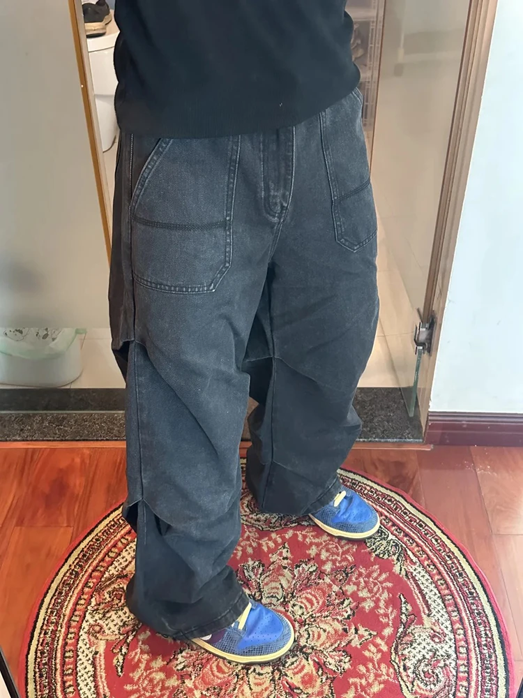 Retro American High Street Men's Denim Workwear Jeans Side Pleated Wide Leg Straight Cut Casual Loose Fit Vintage Washed
Retro American High Street Men's Denim Workwear Jeans Side Pleated Wide Leg Straight Cut Casual Loose Fit Vintage Washed