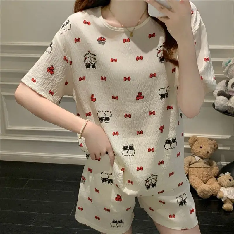 Хлопковый пижамный комплект Sanrio Hello Kitty, женская пижама, летнее неглиже, шорты с короткими рукавами, одежда для сна, ночная одежда с героями мультфильмов, домашний костюм, новинка
Хлопковый пижамный комплект Sanrio Hello Kitty, женская пижама, летнее неглиже, шорты с короткими рукавами, одежда для сна, ночная одежда с героями мультфильмов, домашний костюм, новинка